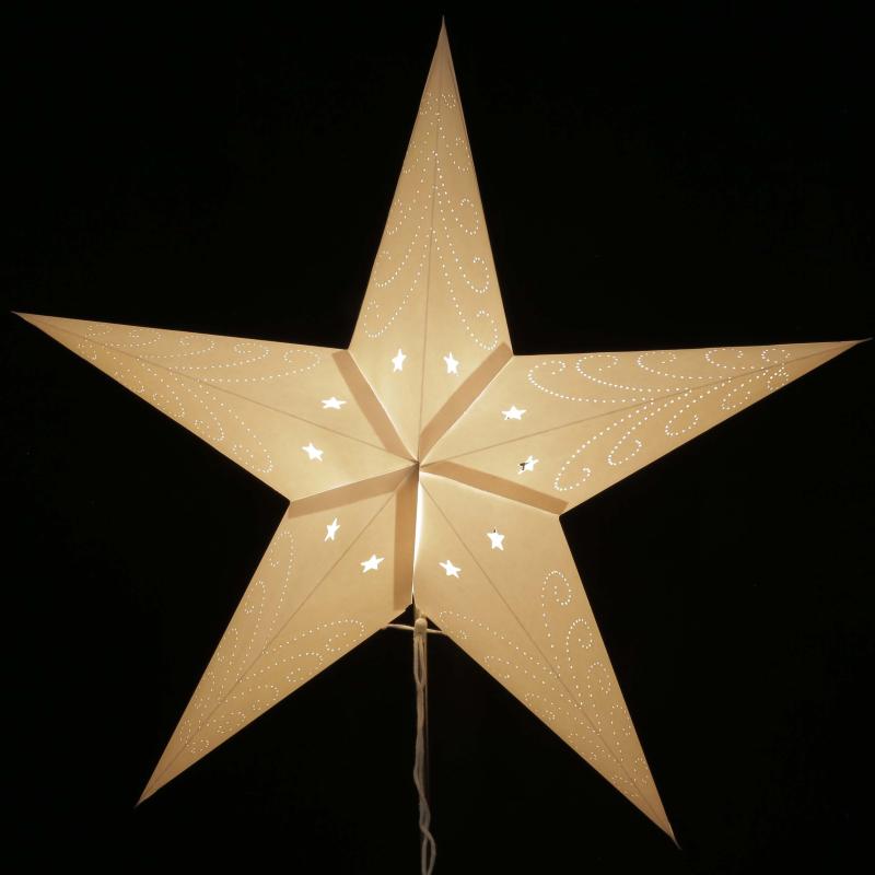 Shanti Weiß - Faltbarer Leuchtstern, Weihnachtsstern aus Papier mit 9 Zacken, 60 cm